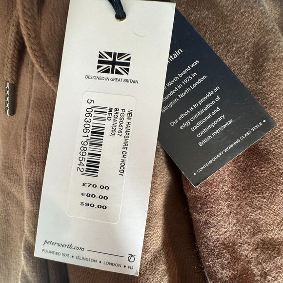 NWT London Peter Werth Brown Pullover Hooded Sweatshirt - Small and Medium - Picture 9 of 9